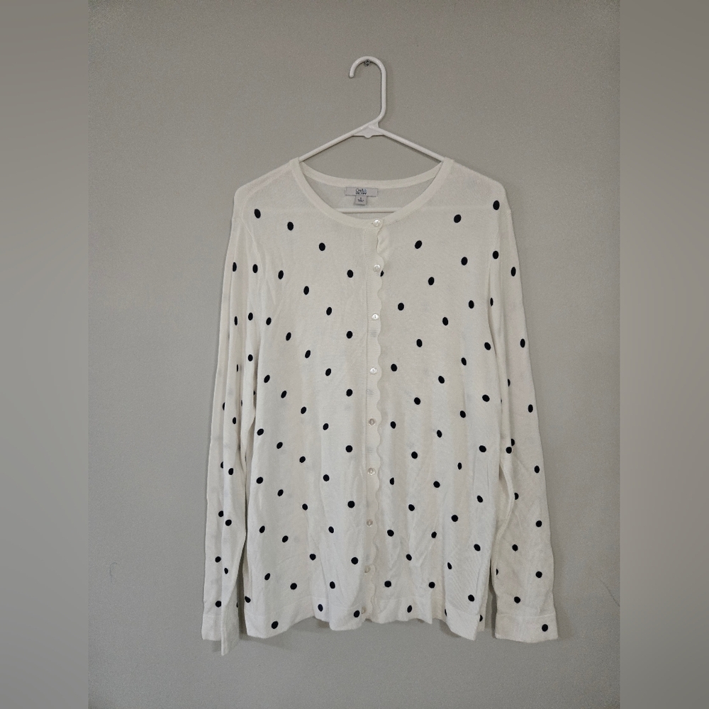 Croft & Barrow White Polka Dot Cardigan